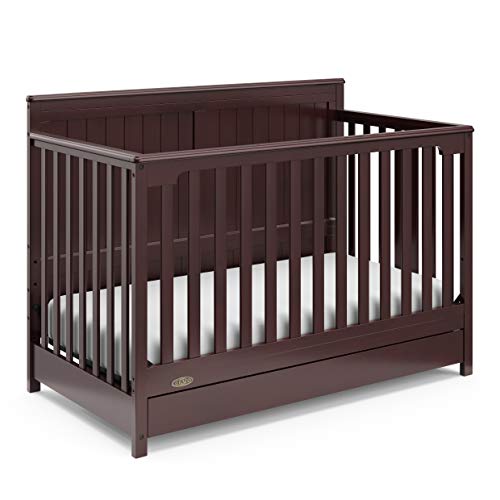 Graco Hadley 5-in-1 Convertible Crib with Drawer (Espresso) – Crib with Drawer Combo, Includes Full-Size Nursery Storage Drawer, Converts from Baby - WoodArtSupply