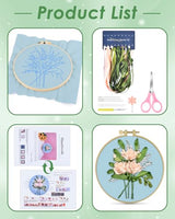 ERKOON Embroidery Kit for Beginners, Silk Ribbon Flower Cross Stitch Set for Include Embroidery Cloth Hoops Threads for Craft Lover Hand Stitch (Flowery)
