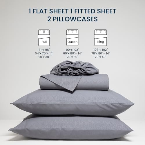 SLEEP ZONE King Size Sheets Set, 4 Piece Hotel Luxury Embossed Bedding Sheets with Fitted Sheet, Flat Sheet & 2 Pillowcases - Deep Pocket (Honeycomb Gray) SLEEP ZONE