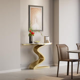 homary 39.4" White & Gold Half Circle Entry Table, Half Moon Wall Table with Uniquely Designed Curved Legs for Entryway/Hallway/Living Room/Foyer, Sintered Stone Top homary