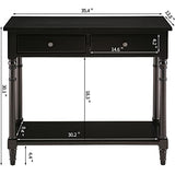 Entry Console Table with 2 Storage Drawers and Open Shelf, Traditional Console Table with Solid Wood leg, Foyer Tables for Entryway, Hallway, Blank Wall, 35.4”L x 13.8”W x 30.1”H, BlacK SFZ004BK VERDANTREE