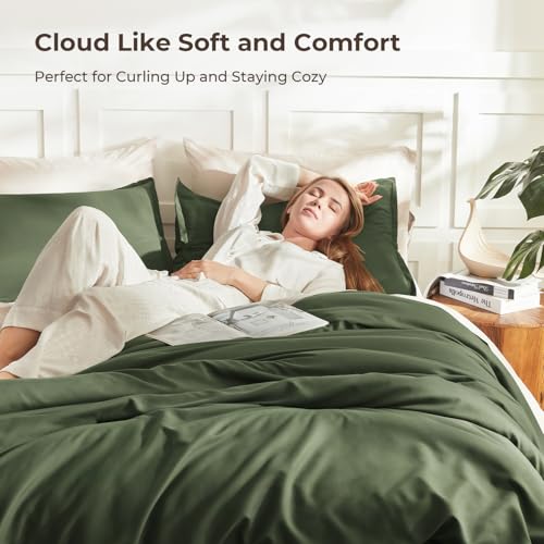 Litanika Dark Olive Green Comforter Set Full, 3 Pieces Solid Bedding Comforter Set, All Season Fluffy Bed Set (79x90In Comforter & 2 Pillowcases)