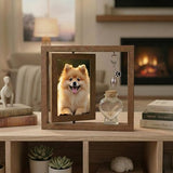 Kinerby Rotating Pet Memorial Photo Frame 4x6, Solid Wood Dog and Cat Loss Sympathy Gift with Fur Keepsake Bottle & Ash Pendants, Double-Sided Remembrance Picture Display for Grieving Pet Owners
