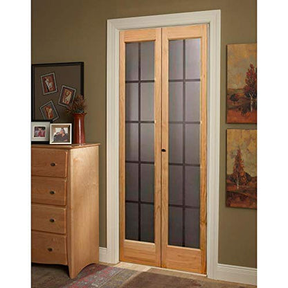 LTL Home Products 837320 Mission Glass Bifold Interior Solid Wood Door, 24 Inches x 80 Inches, Unfinished Pine - WoodArtSupply