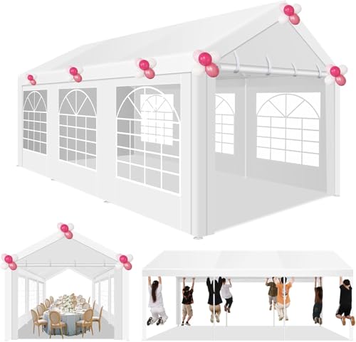 COBIZI 10x20 Party Tent Heavy Duty for Parties, Powder Coating (Better Than Galvanized), Waterproof for Church & Wedding, Large Outdoor Event Gazebo with Removable Sidewall & Built-in Sandbag, White COBIZI