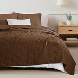 Whale Flotilla King Quilt Bedding Set, Soft Brown Bedspreads Quilts King Size for All Seasons, 3 Pieces Lightweight Geometric Star Pattern Coverlet Whale Flotilla