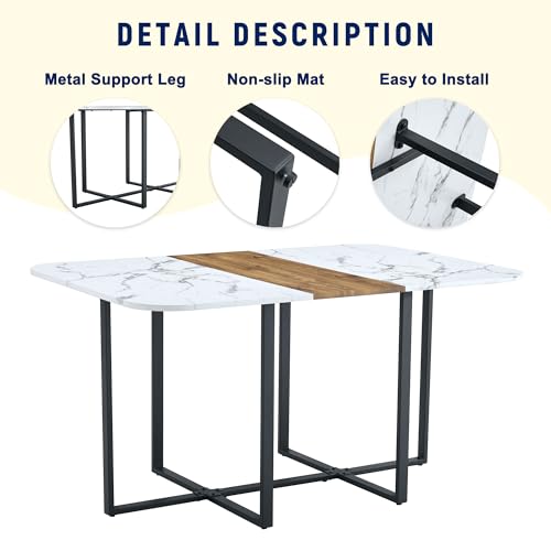 Rejeke 7-Piece Dining Room Table Set for 6,Modern Dining Table Set for 6 with Cushioned Chair, White Kitchen Table Set for Home, Apartment,Office,Conference Room, Space-Saving Rejeke