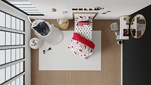 Franco Collectibles Hello Kitty Polka Dot Bedding 5 Piece Super Soft Comforter and Sheet Set with Sham, Twin, (Official Licensed Product) Franco