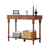 MAHYIZYI Fluted Console Table for Entryway, 43.3'' Narrow Entryway Tables with 2 Wooden Drawers, Retro Sofa Table Behind Couch Accent Tables for Foyer, Living Room, Hallway (Walnut) MAHYIZYI