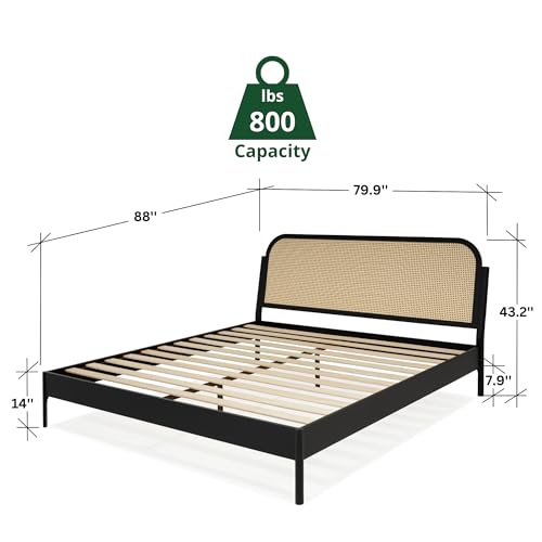 Bme Aurelia Solid Wood Bed Frame with Headboard - Bohemian & Mid Century Modern Style - Wood Slat Support - No Box Spring Needed - Easy Assembly -
