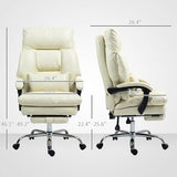 HOMCOM Overstuffed Executive Office Chair, PU Leather Reclining Swivel Desk Chair with High Back, Foot Rest, Thick Padded, 300 lbs, Cream White HOMCOM