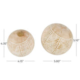 Deco 79 Mango Wood Handmade Decorative Ball Orbs & Vase Filler with Carved Tribal Patterns, Set of 2 5", 4" W, Cream Deco 79