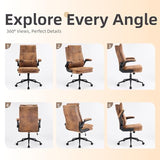 VINGLI Comfy Brown Leather Office Desk Chair,Ergonomic High-Back Computer Gaming Chair with Replaceable Wheels,Dual-Base,Adjustable Height&Armrests,360 Swivel Task Chair for Home Office,Vintage,Rustic VINGLI