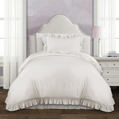 Lush Decor - Comforter Set, Soft Ruffled Bedding with Matching Sham, Cozy Essentials, Elegant Bedroom Decor (Reyna White, Twin XL) Lush Decor