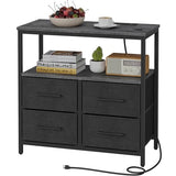 TUTOTAK Large Night Stand with Charging Station, Nightstand with USB and Type-C Port, Bedside Table with Cloth Drawers, End Table for Livingroom, Bedroom, Charcoal Grey TB01BY081 TUTOTAK