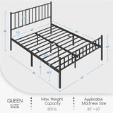 Yaheetech 14 Inch Queen Size Bed Frame Metal Platform Bed with Spindle Headboard Footboard/Mattress Foundation/No Box Spring Needed/Underbed Storage Space/Steel Slat Support/Easy Set up, Black Yaheetech