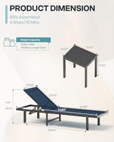 Oasbira Aluminum Outdoor Lounge Chairs Set of 2, Pool Lounge Chairs with Wheels and 5-Position Recliner -Easy to Move- Patio Chaise Lounge Outdoor for Poolside, Deck, Beach (NavyBlue)