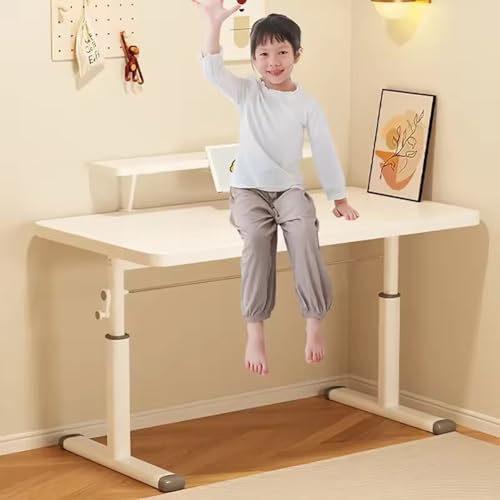Manual Standing Desk, Adjustable Height Work Table Hand Crank Sit Stand Desk Home Office Desk Computer Workstation with Frame,White,120cm Generic