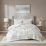 Madison Park Violette Chenille Cotton Tufted Comforter Large Medallion Design, All Season, Hypoallergenic, Soft Bedding Set, Matching Sham, Full/Queen, Ivory/Taupe 3 Piece Madison Park