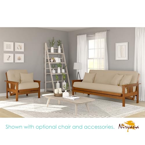 Nirvana Futons Stanford Futon Set - Queen Size, Frame, 8" Mattress, Twill Khaki Tan Cover Nirvana Futons