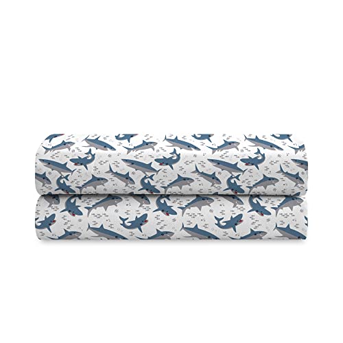 Dream Factory Kids Sheet Set Lightweight Microfiber Bed Sheets Super Soft Easy Wash Cozy Bedding 10” Pocket - Full, Blue Sharks dream FACTORY