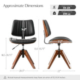 HULALA HOME Faux Leather Home Office Chair with Solid Wood Legs, 360° Swivel Desk Chair No Wheels with Bentwood Design, Mid-Century Modern Wide Seat Computer Task Chair, Black HULALA HOME