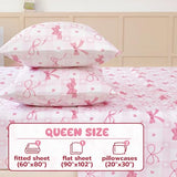 Homilay Queen Sheet Set Kids - Pink Bow 4 Pieces Soft Microfiber Cartoon Style Bedsheets for Boys Girls Teens, Oeko TEX, Breathable Deep Pocket Sheets(Pink Bow) Homilay