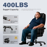 JULYMON Executive Office Chair Big and Tall 400LBS, 165° Reclining Office Chair with Footrest, Leather Desk Chair with Quiet Wheels, Height Adjustable, Padded Arms, Black JULYMON