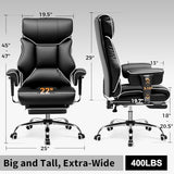 COMHOMA Big and Tall Office Chair 400lbs High Back Gaming Chair with Ergonomic Lumbar Support & Pocket Spring Cushion for Lower Back Pain Relief, Leather Executive Chair with Foot Rest, White/Black COMHOMA
