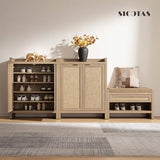 SICOTAS Shoe Cabinet, 24 Pair Shoe Storage Organizer Cabinet, 41" Tall Rattan Shoe Cabinet with Doors and Shelves, 6-Tier Farmhouse Boho Wooden Storage Cabinet for Entryway Hallway Closet, Light Oak SICOTAS