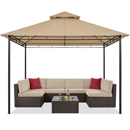 Yaheetech Gazebo for Patios 11x11 - Outdoor Powder-Coated Steel Frame Gazebo, Double Roofs Grill Gazebo BBQ Pavilion, Water-Resistant, for Lawn/Backyard/Garden/Deck, Khaki - WoodArtSupply