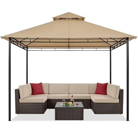 Yaheetech Gazebo for Patios 11x11 - Outdoor Powder-Coated Steel Frame Gazebo, Double Roofs Grill Gazebo BBQ Pavilion, Water-Resistant, for Lawn/Backyard/Garden/Deck, Khaki Yaheetech