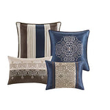 Madison Park Essentials Delaney 24-Piece Room In A Bag Comforter Set-Satin Jacquard All Season Luxury Bedding, Sheets, decorative pillows and Curtains, Valance, Cal King(104"x92"), Medallion Navy Madison Park