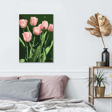 Bimkole Framed Paint by Numbers Kit for Adults Pink Tulip, DIY Oil Painting Kit on Canvas with Paintbrushes and Acrylic Pigment, for Paint by Numbers Beginner, for Home Wall Decor 8x12inch/20x30 cm Bimkole