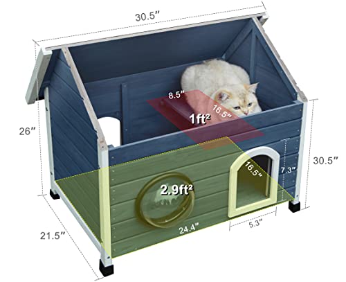 Rockever Outdoor Cat House, Cat House for Outdoor Cats Feral Cat House with Escape Door and Clear Windows for 2 Cats (Modern, Blue) - WoodArtSupply