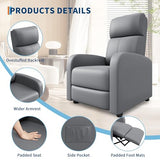 Garvee Recliner Chair for Adults, Leather Lazy Recliner Ergonomic Adjustable Single Sofa Enhanced with Side Pocket, Tall Back, Wide Arms & Padded Seat, Home Theater Seating for Living Room, Grey