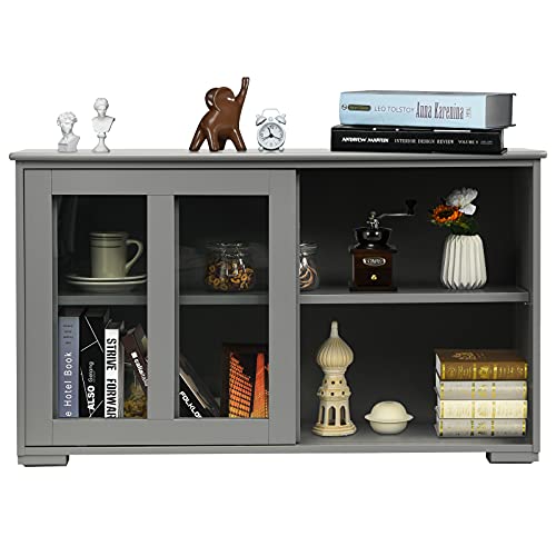 Giantex Buffet Sideboard, Wood Credenza with Sliding Doors, Storage Cabinet with Adjustable Shelf, Modern Console Table, Kitchen Cupboard, Buffet Pantry, Living Room Dining Room Furniture (Gray) Giantex