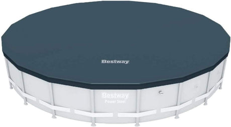 Bestway Flowclear PVC Round 18 Foot Pool Cover for Above Ground Frame Pools with Drain Holes and Secure Tie-Down Ropes, Black (Cover Only) Bestway