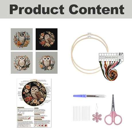 QBQBQ Owl Embroidery Kit - 8.2in, Owl Punch Needle Kit for Adults, Cross Stitch Kits for Beginners, Include Embroidery Cloth Bamboo Hoops and Step by Step Instructions, for Craft Lover Hand Stitch QBQBQ