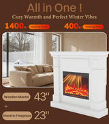 43" Electric Fireplace with Mantel, TV Stand＆Freestanding Fireplace, 23 inch Electric Fireplace Heater with 4 Flame Levels, Remote Control, One Package＆Easy to Set, for Living Room/Bedroom MEIGESI