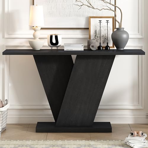 Modern Unique Console Table 59.8-Inch Long Entry Sofa Table Accent Furniture for Living Room Hallway Entryway, Black Amposei