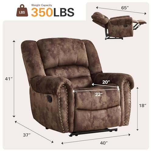 CANMOV Manual Recliner Chair, Classic and Traditional Fabric Recliner Chair with Comfortable Arms and Back Single Sofa for Living Room, Chocolate Brown