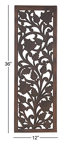 Deco 79 Wooden Floral Handmade Home Wall Decor Intricately Carved Acanthus Wall Sculpture, Wall Art 12" x 1" x 36", Brown - WoodArtSupply