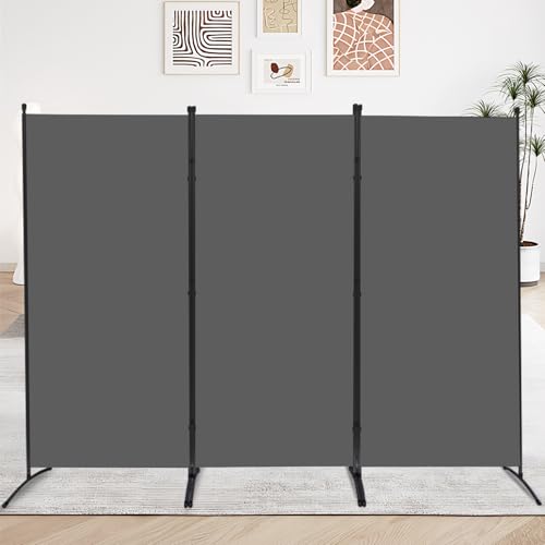 JVVMNJLK Indoor Room Divider, Portable Office Divider, Room Divider Wall Screen 3 Panel, Folding Partition Privacy Screen Walls Dividers for Room Separator 102" W x 71.3" H, Grey JVVMNJLK