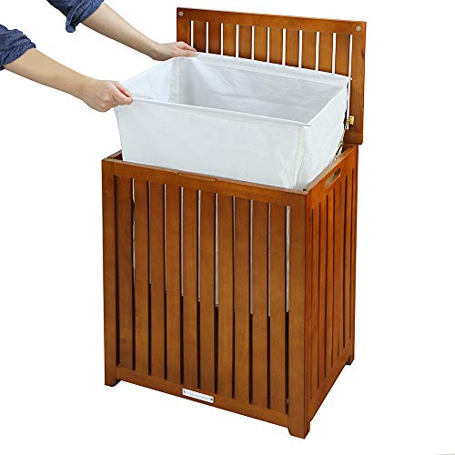 Oceanstar Solid Wood Spa Laundry Hamper 24.75 in high x 20 in Wide x 13.25 in deep, Brown Oceanstar