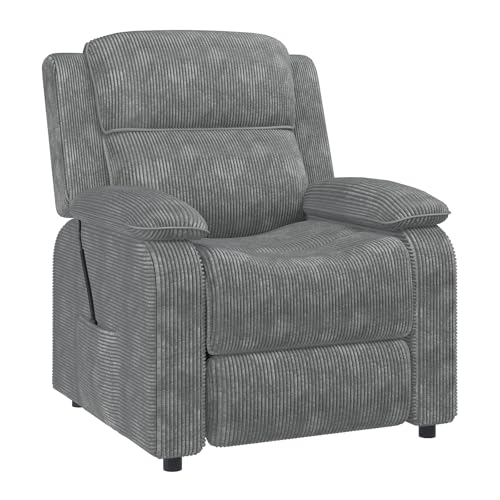 EROMMY Electric Recliner Chair, Oversized Power Recliner with USB Charging Port & Side Pockets, Heavy Duty Corduroy Reclining Sofa Chair, Wide Seat Living Room Chair for Adults, Dark Grey