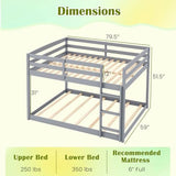 Giantex Full Over Full Bunk Bed, Solid Wood Kids Bunk Bed with Full-Length Guardrails, Integrated Ladder & Anti-Tippling Kits, Low Bunk Beds with Slats Support for Kids, Teens, Grey Giantex
