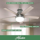 Hunter 59270 Anslee Indoor Low Profile Ceiling Fan with LED Light and Pull Chain Control, 46", Matte Silver Finish Hunter