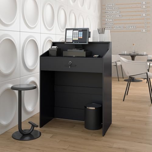 AGATEO Small Reception Desk with Drawer – Front Desk, Checkout Counter & Retail Counter – Cash Register Stand AGATEO