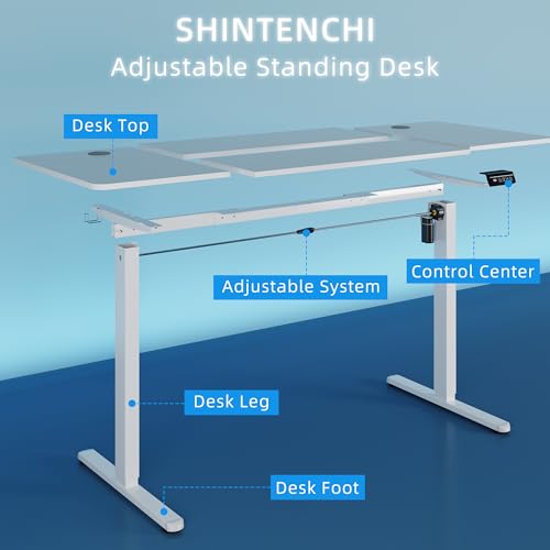 Shintenchi Standing Desk, 63x24 Inch Height Adjustable Electric Sit Stand up Desk, Ergonomic Rising Computer Table, Modern Lift Gaming Desk Workstation for Home Office, White Shintenchi